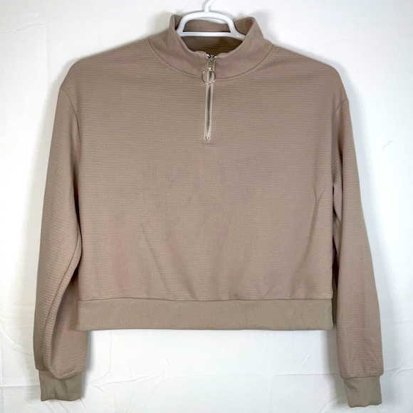 Crave Fame Tops - NWT Women’s Crave Fame Waffle Knit Long Sleeve Cropped Sweatshirt - Tan - Large